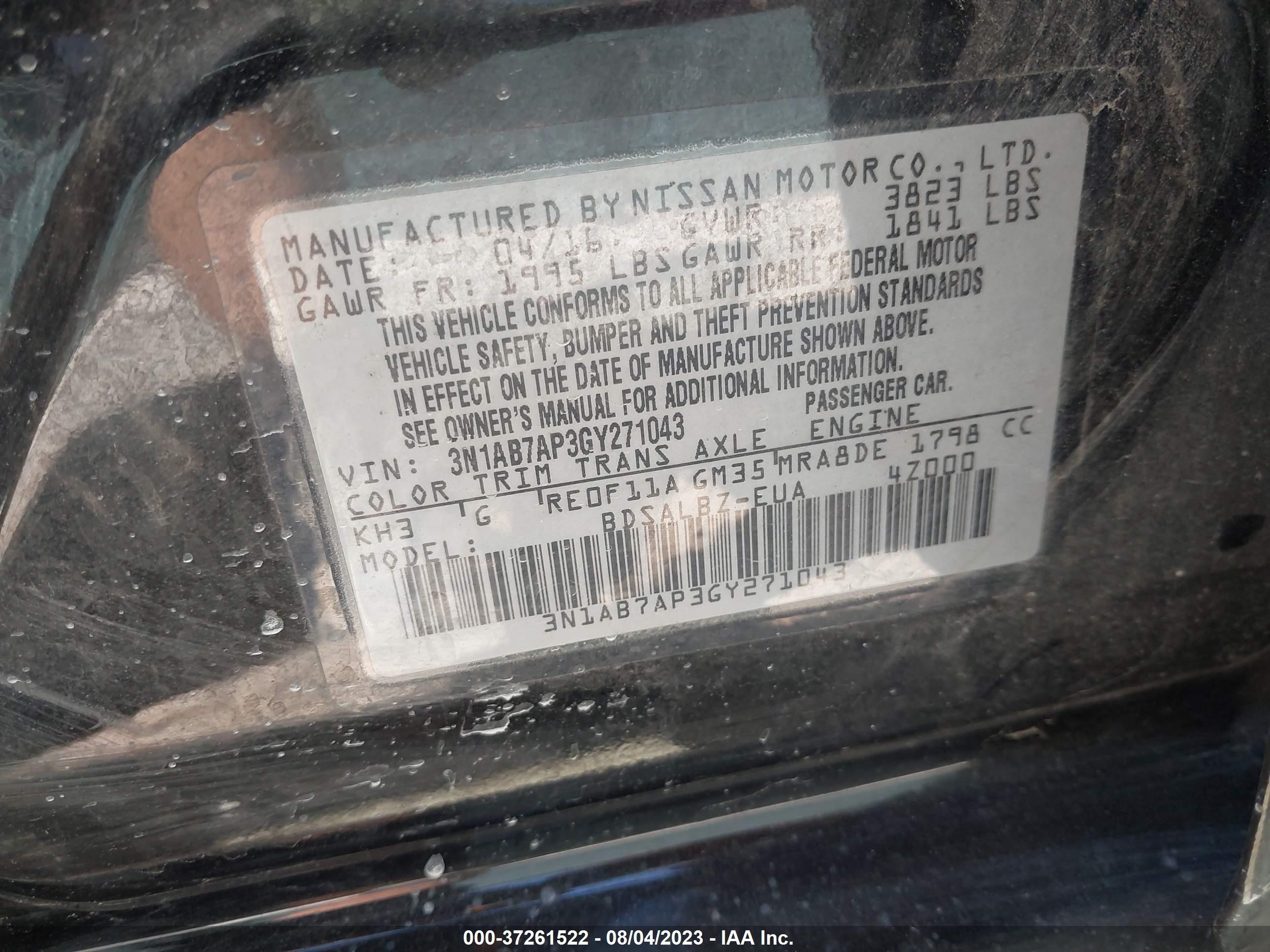 Photo 8 VIN: 3N1AB7AP3GY271043 - NISSAN SENTRA 