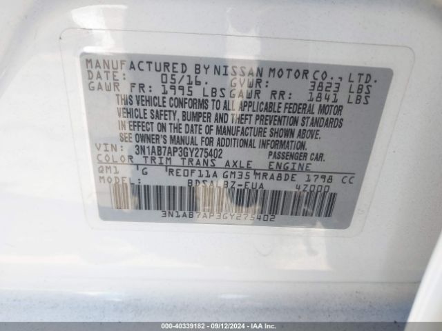 Photo 8 VIN: 3N1AB7AP3GY275402 - NISSAN SENTRA 