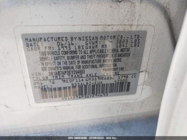 Photo 8 VIN: 3N1AB7AP3GY294693 - NISSAN SENTRA 