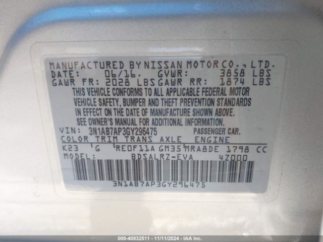 Photo 8 VIN: 3N1AB7AP3GY296475 - NISSAN SENTRA 