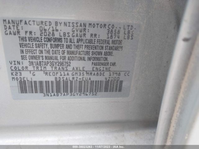 Photo 8 VIN: 3N1AB7AP3GY296752 - NISSAN SENTRA 