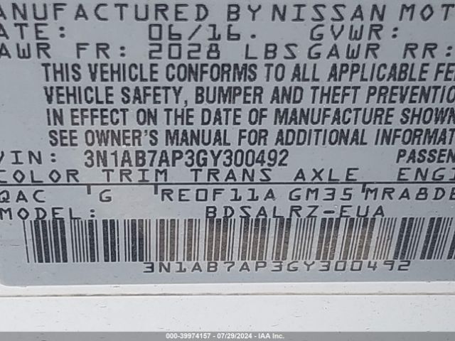 Photo 8 VIN: 3N1AB7AP3GY300492 - NISSAN SENTRA 