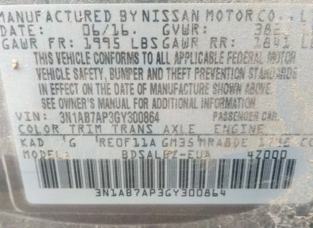 Photo 8 VIN: 3N1AB7AP3GY300864 - NISSAN SENTRA 