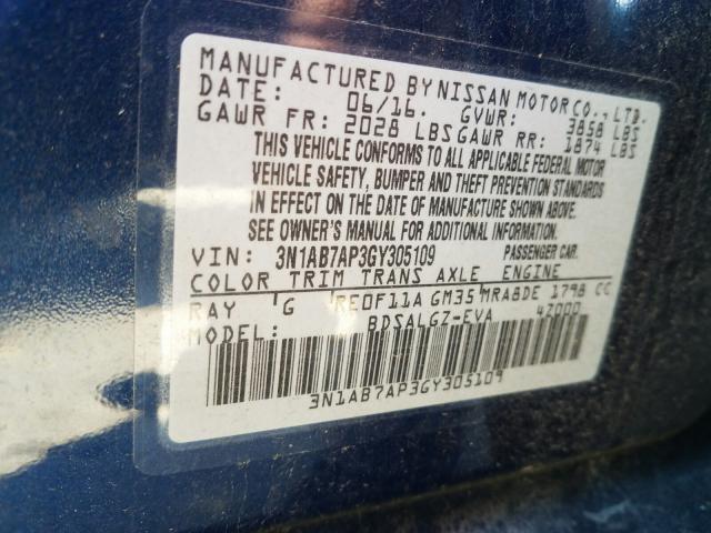 Photo 9 VIN: 3N1AB7AP3GY305109 - NISSAN SENTRA S 