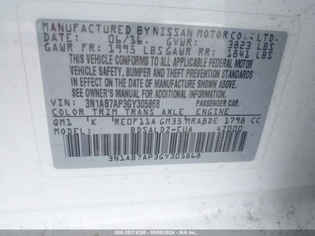 Photo 8 VIN: 3N1AB7AP3GY305868 - NISSAN SENTRA 