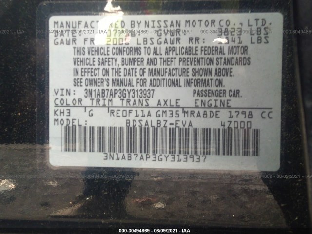 Photo 8 VIN: 3N1AB7AP3GY313937 - NISSAN SENTRA 