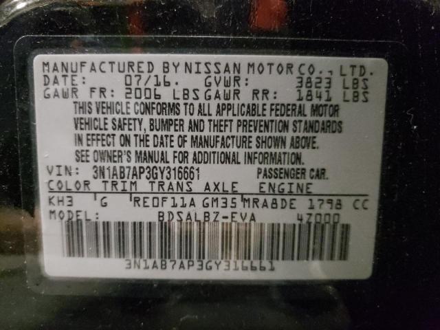 Photo 9 VIN: 3N1AB7AP3GY316661 - NISSAN SENTRA S 