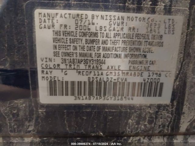 Photo 8 VIN: 3N1AB7AP3GY318944 - NISSAN SENTRA 