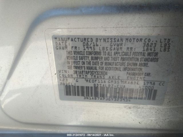 Photo 8 VIN: 3N1AB7AP3GY323934 - NISSAN SENTRA 