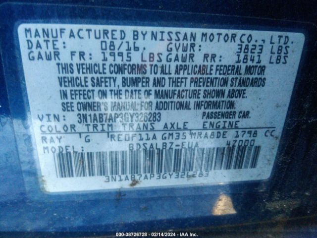 Photo 8 VIN: 3N1AB7AP3GY326283 - NISSAN SENTRA 