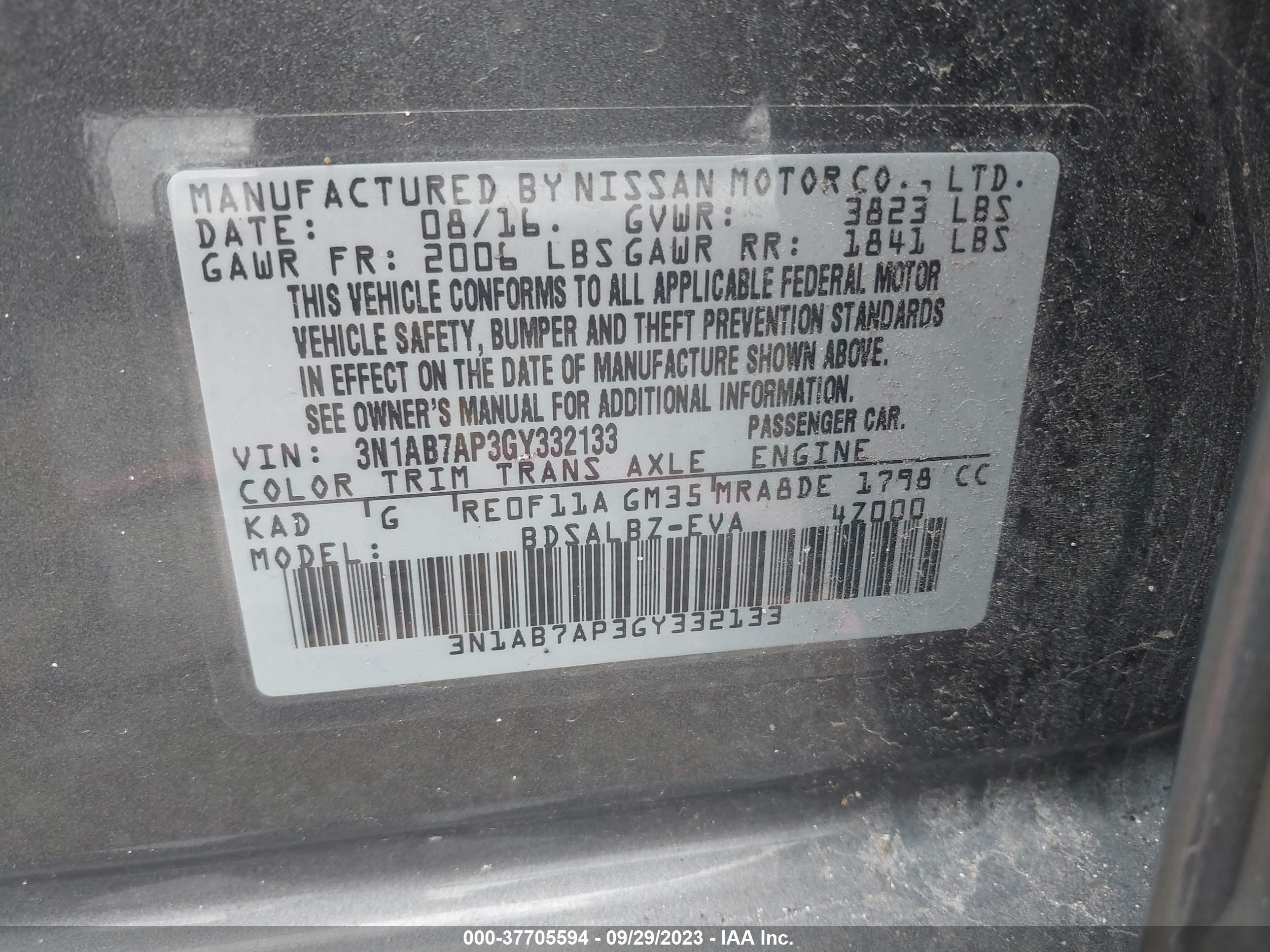 Photo 8 VIN: 3N1AB7AP3GY332133 - NISSAN SENTRA 