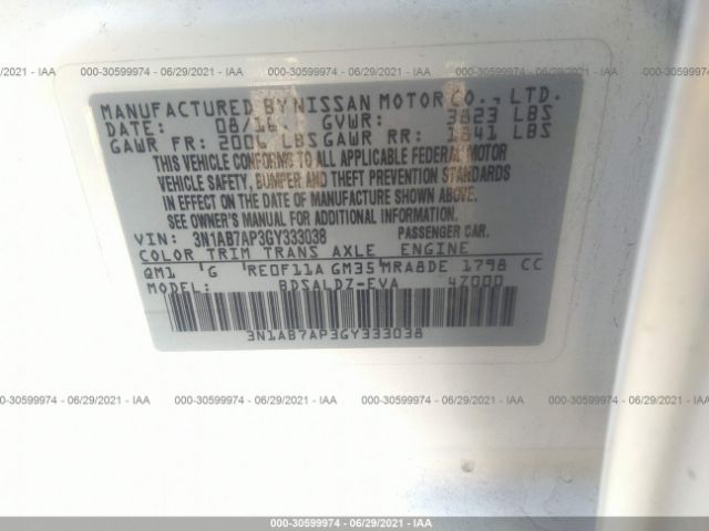 Photo 8 VIN: 3N1AB7AP3GY333038 - NISSAN SENTRA 