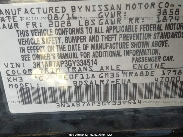 Photo 8 VIN: 3N1AB7AP3GY334514 - NISSAN SENTRA 