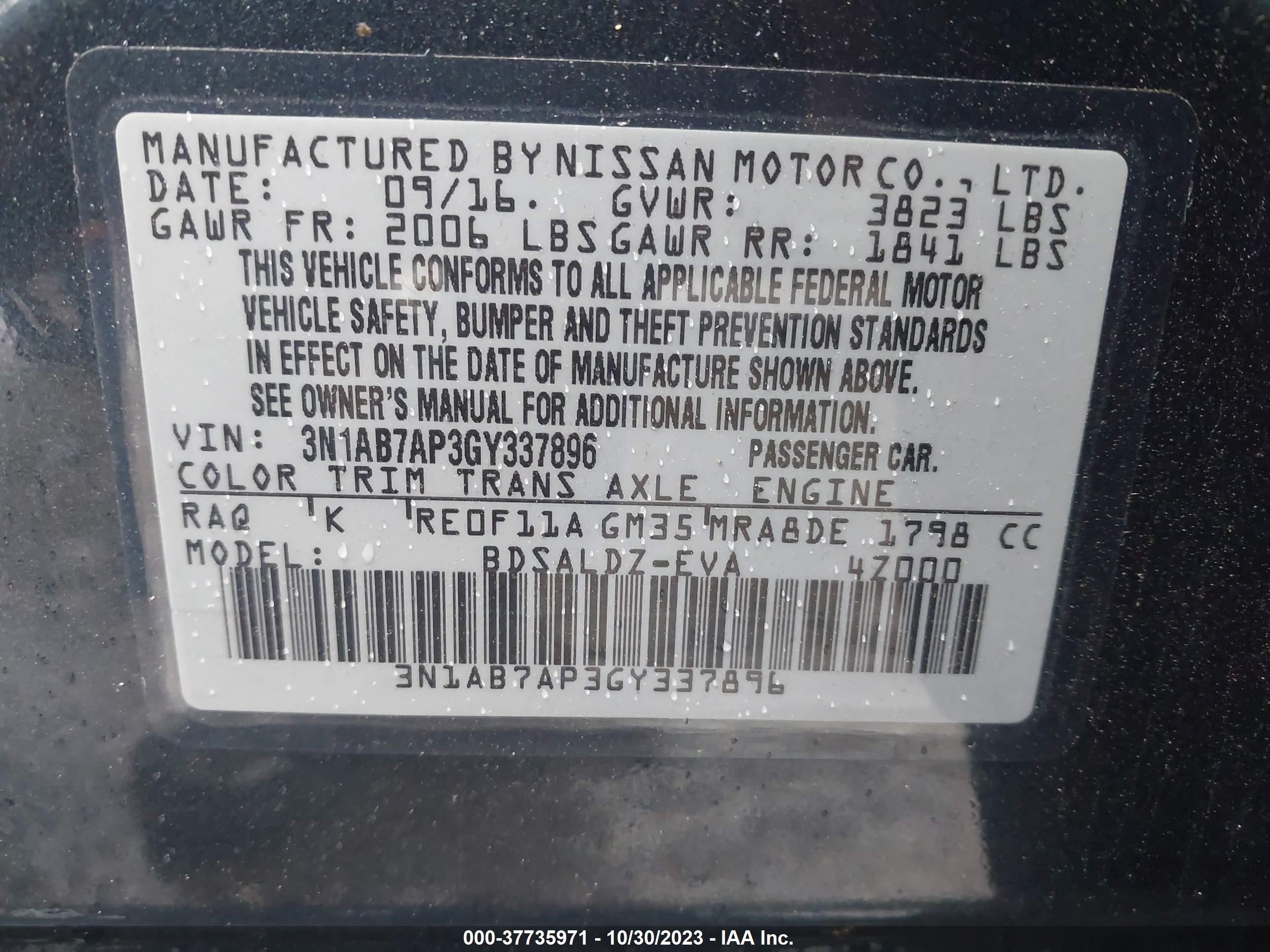 Photo 8 VIN: 3N1AB7AP3GY337896 - NISSAN SENTRA 