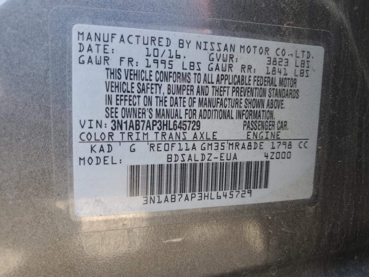 Photo 11 VIN: 3N1AB7AP3HL645729 - NISSAN SENTRA 