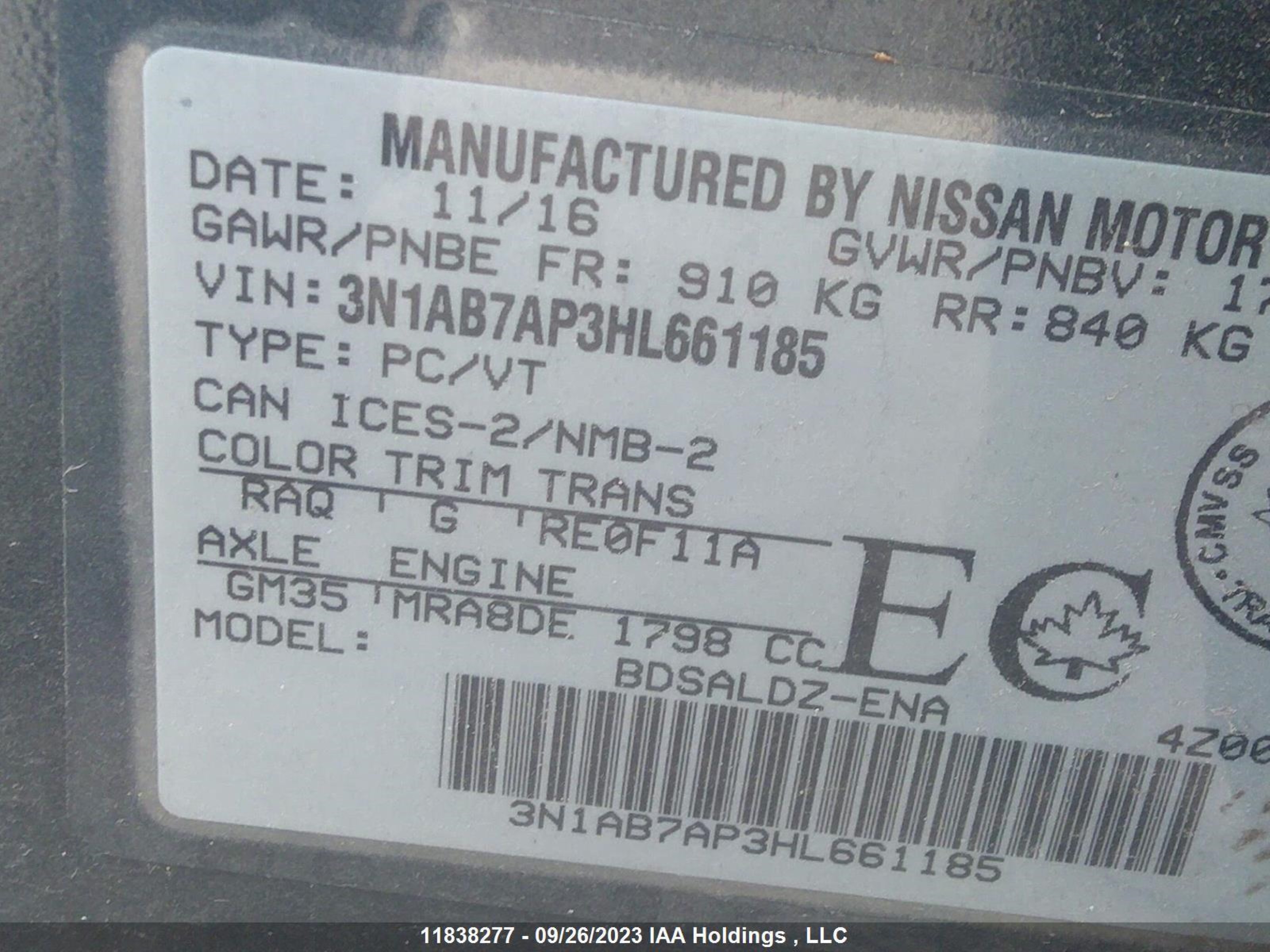 Photo 8 VIN: 3N1AB7AP3HL661185 - NISSAN SENTRA 