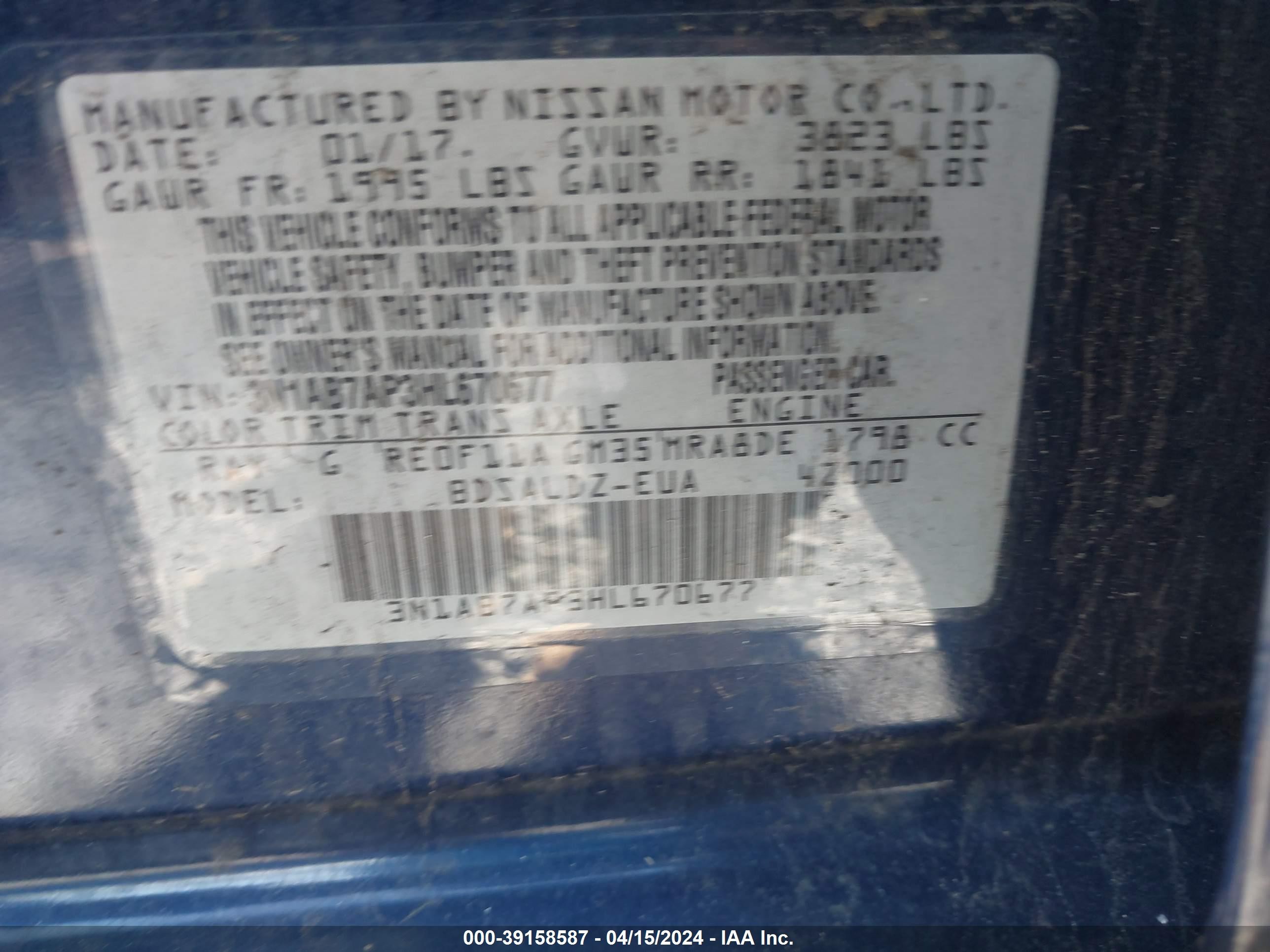 Photo 8 VIN: 3N1AB7AP3HL670677 - NISSAN SENTRA 