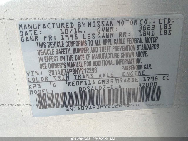 Photo 8 VIN: 3N1AB7AP3HY212298 - NISSAN SENTRA 