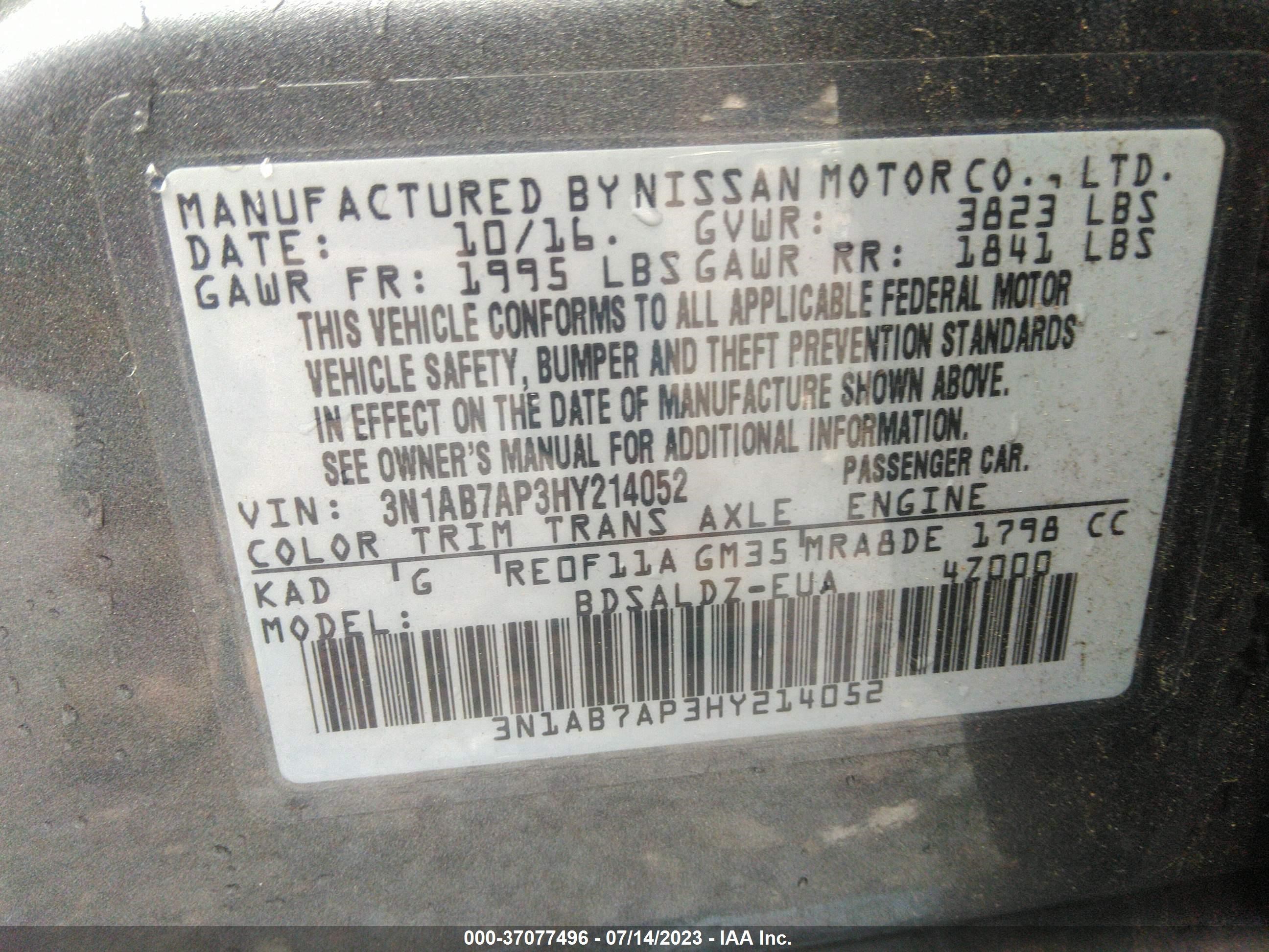 Photo 8 VIN: 3N1AB7AP3HY214052 - NISSAN SENTRA 