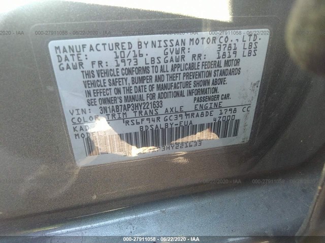 Photo 8 VIN: 3N1AB7AP3HY221633 - NISSAN SENTRA 