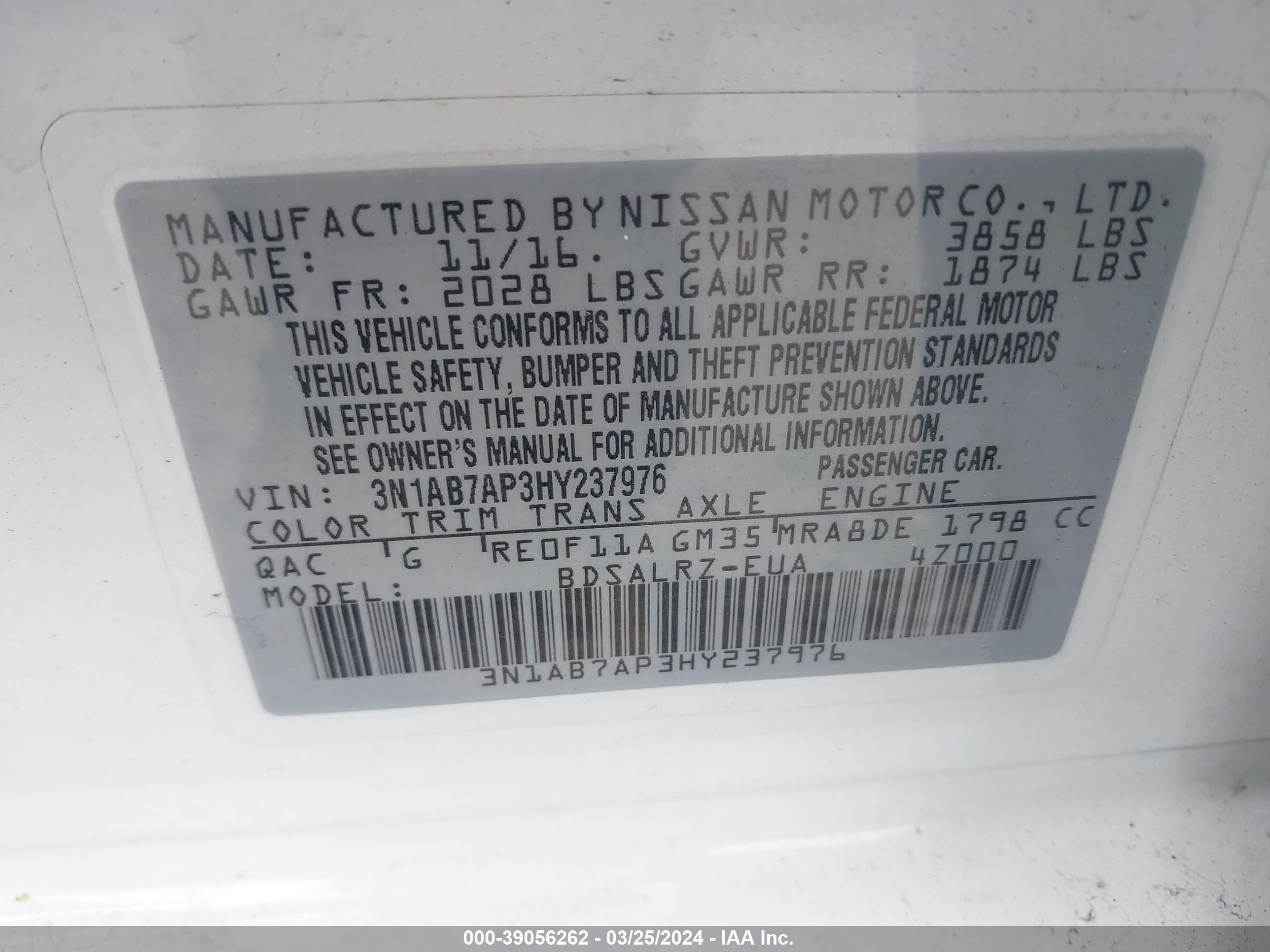 Photo 8 VIN: 3N1AB7AP3HY237976 - NISSAN SENTRA 