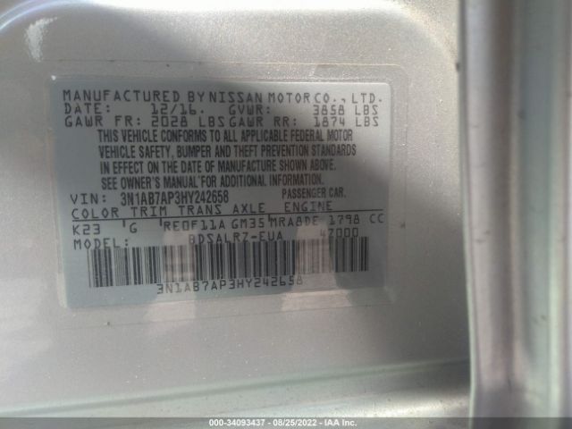 Photo 8 VIN: 3N1AB7AP3HY242658 - NISSAN SENTRA 