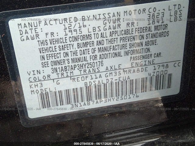 Photo 8 VIN: 3N1AB7AP3HY250176 - NISSAN SENTRA 