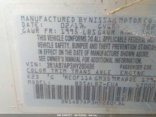 Photo 8 VIN: 3N1AB7AP3HY280486 - NISSAN SENTRA 