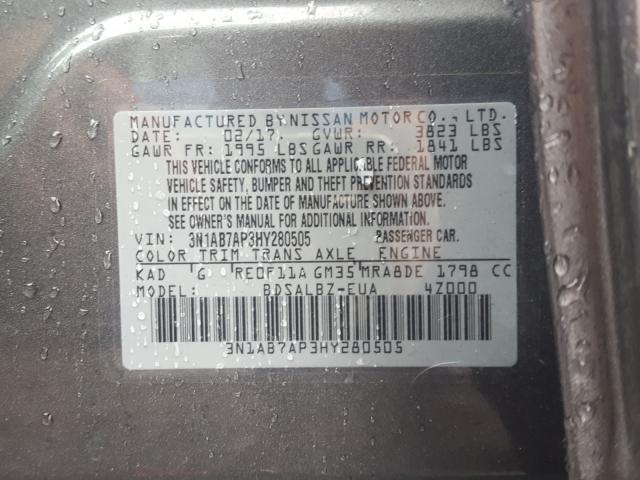 Photo 9 VIN: 3N1AB7AP3HY280505 - NISSAN SENTRA S 