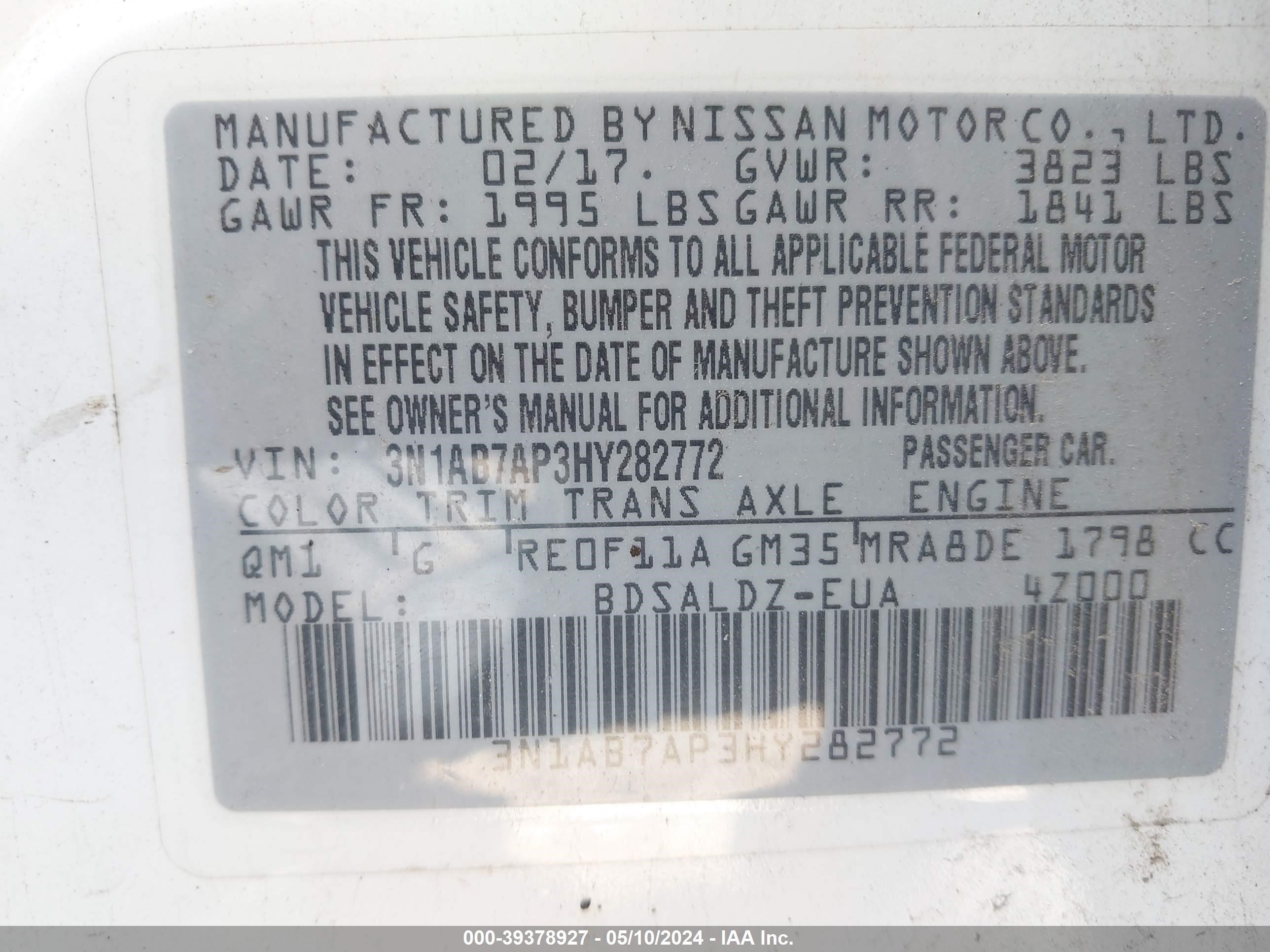 Photo 8 VIN: 3N1AB7AP3HY282772 - NISSAN SENTRA 