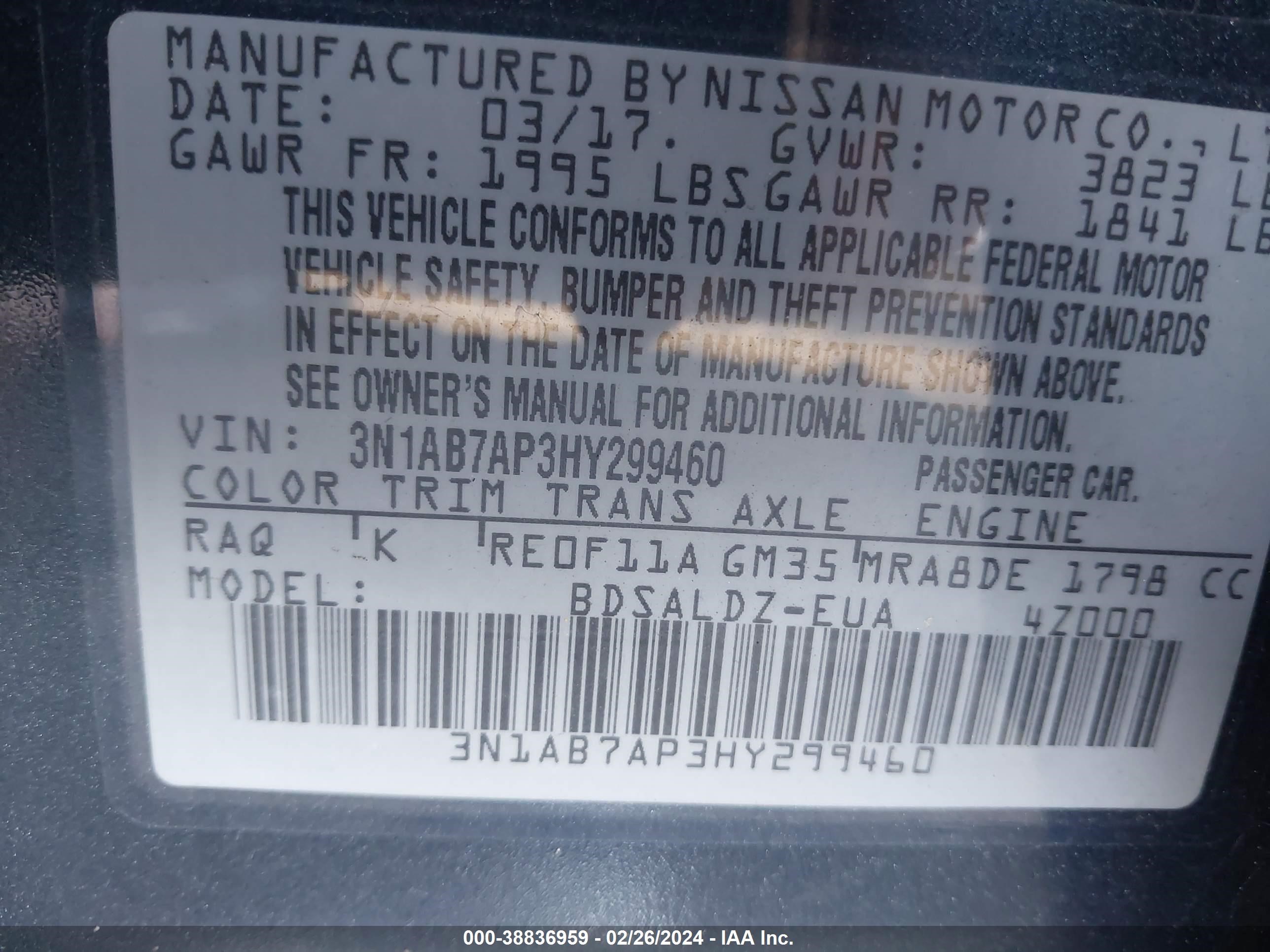 Photo 8 VIN: 3N1AB7AP3HY299460 - NISSAN SENTRA 