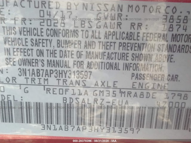 Photo 8 VIN: 3N1AB7AP3HY313597 - NISSAN SENTRA 