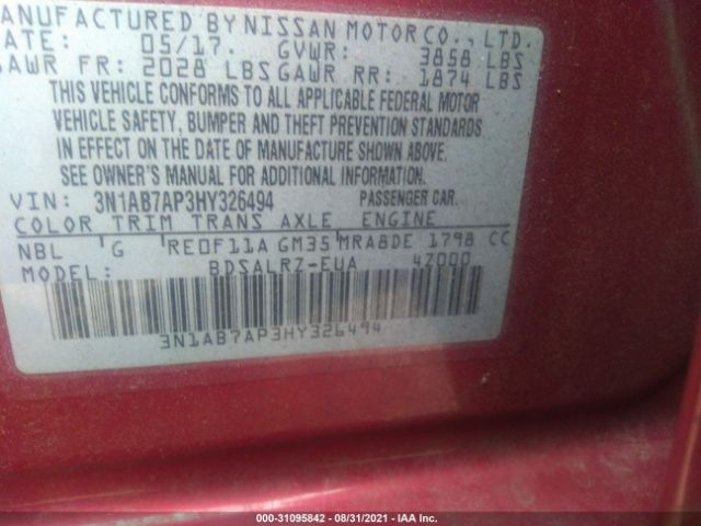 Photo 8 VIN: 3N1AB7AP3HY326494 - NISSAN SENTRA 