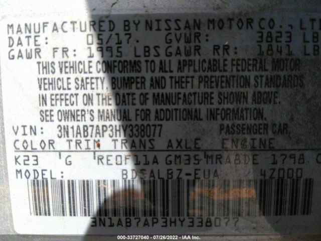 Photo 8 VIN: 3N1AB7AP3HY338077 - NISSAN SENTRA 