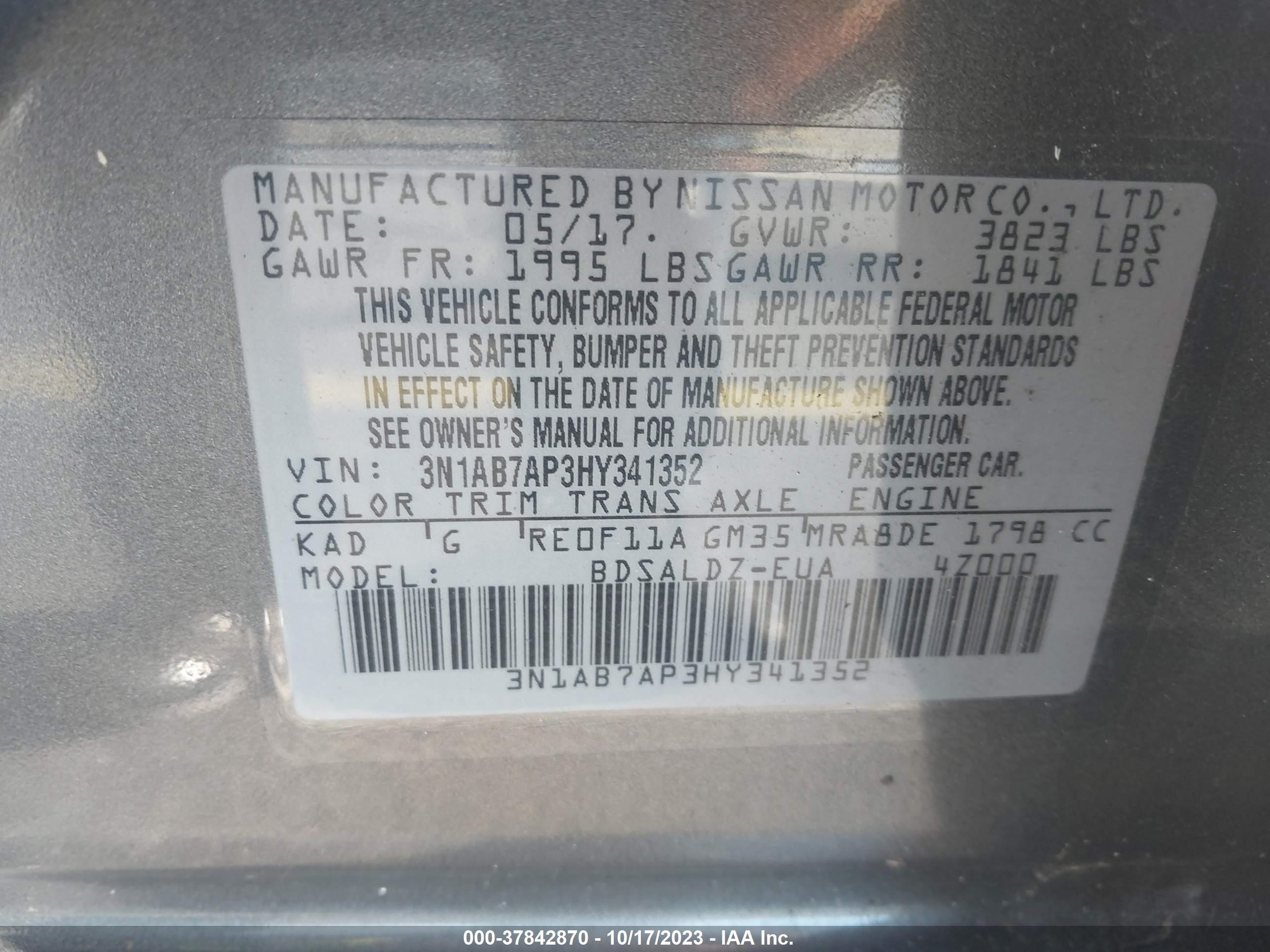 Photo 8 VIN: 3N1AB7AP3HY341352 - NISSAN SENTRA 