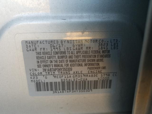 Photo 9 VIN: 3N1AB7AP3HY350309 - NISSAN SENTRA S 