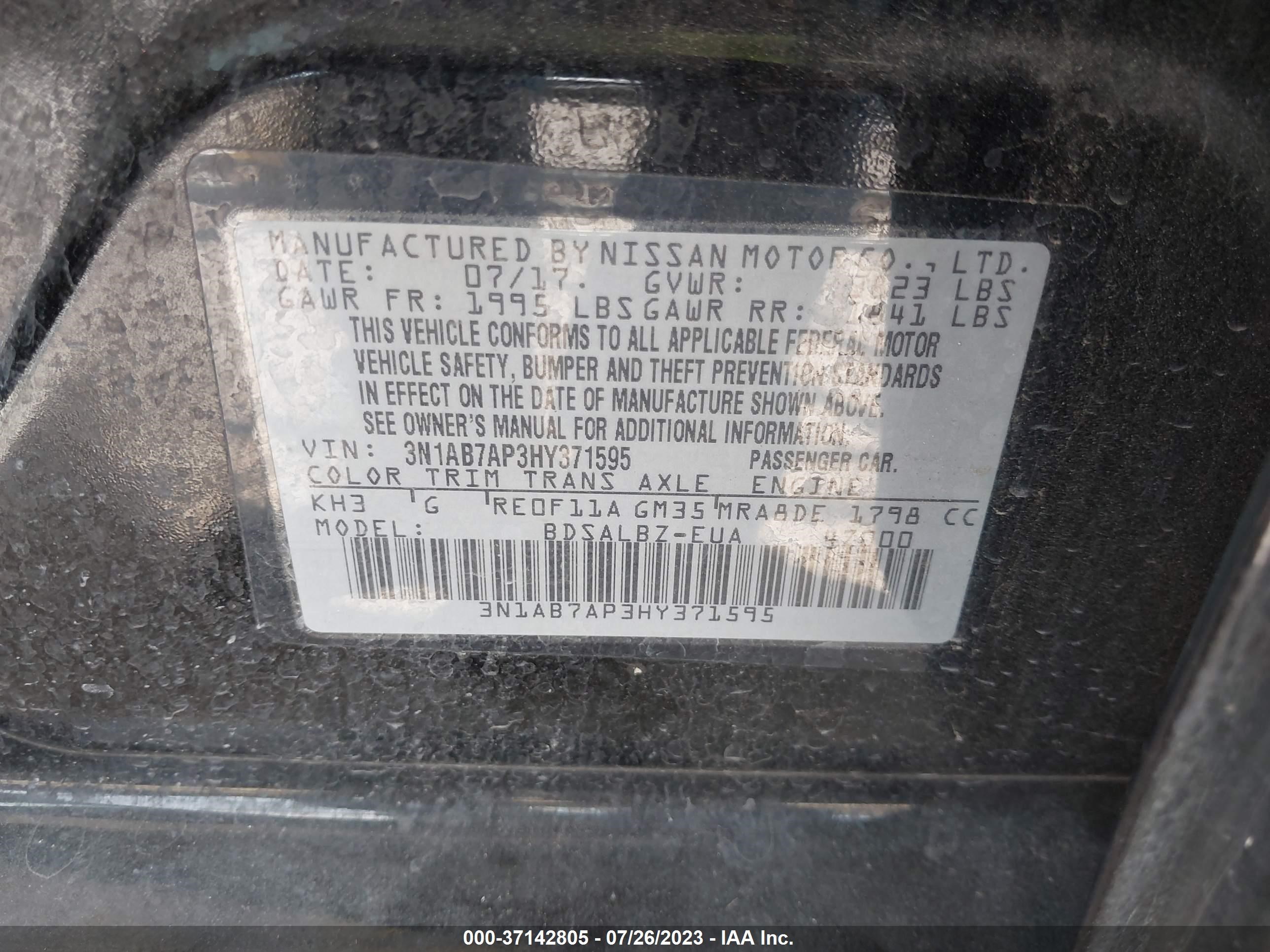 Photo 8 VIN: 3N1AB7AP3HY371595 - NISSAN SENTRA 