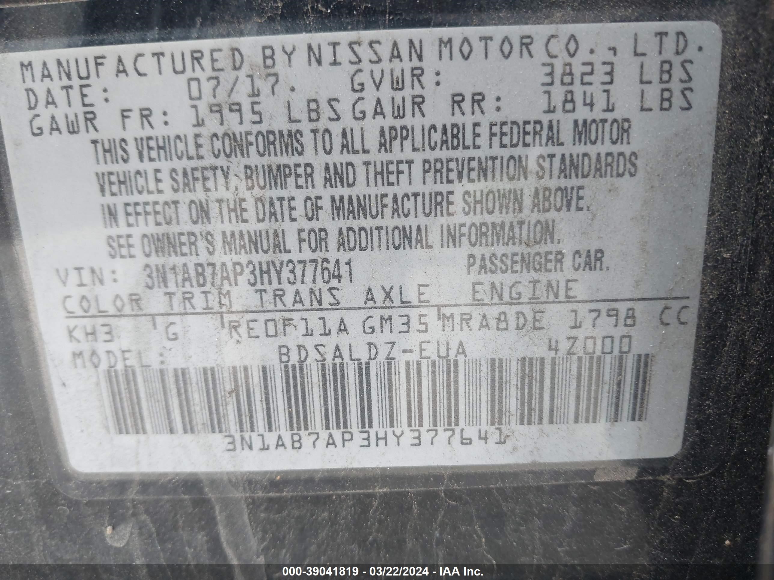 Photo 8 VIN: 3N1AB7AP3HY377641 - NISSAN SENTRA 