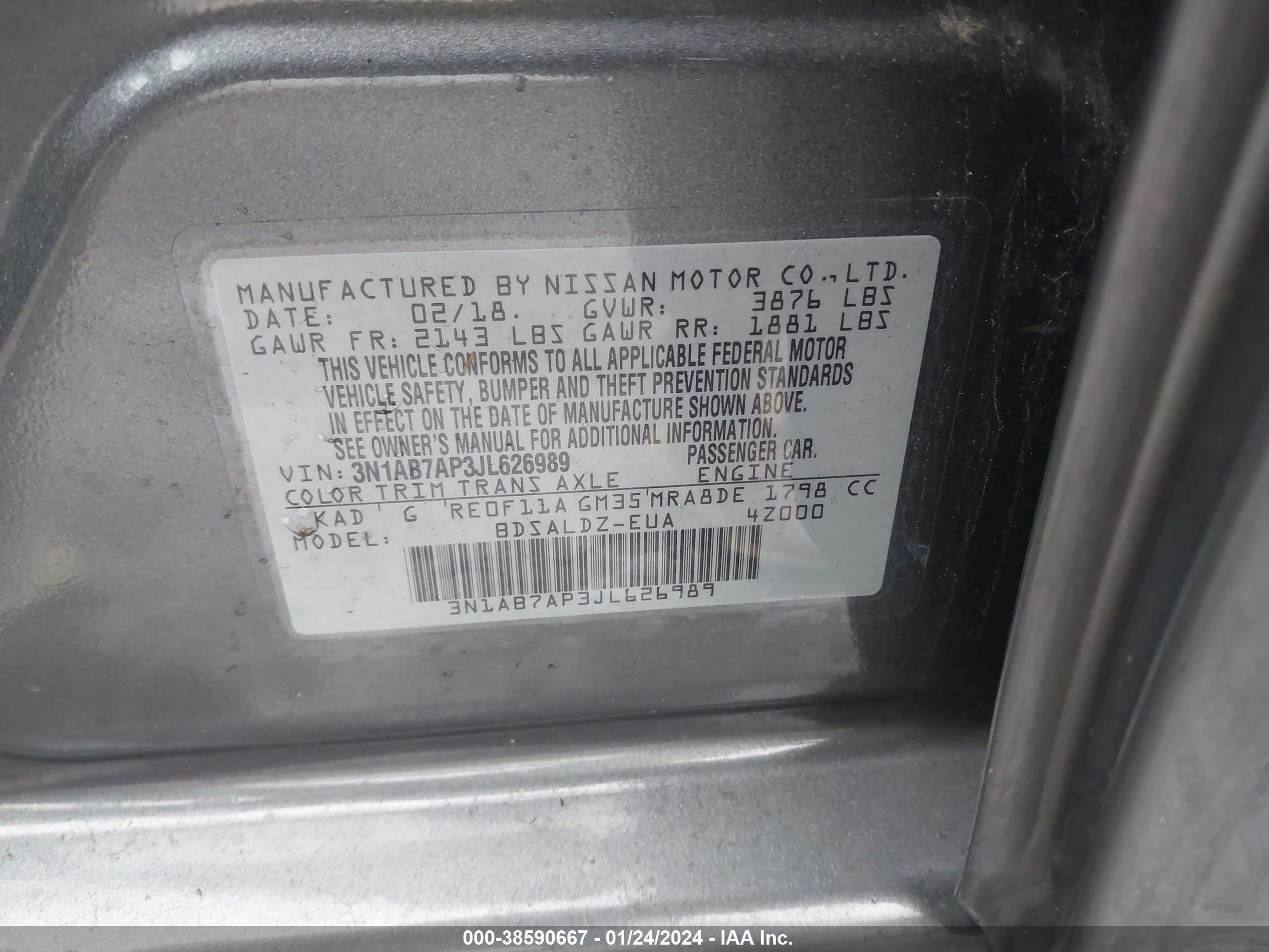 Photo 8 VIN: 3N1AB7AP3JL626989 - NISSAN SENTRA 