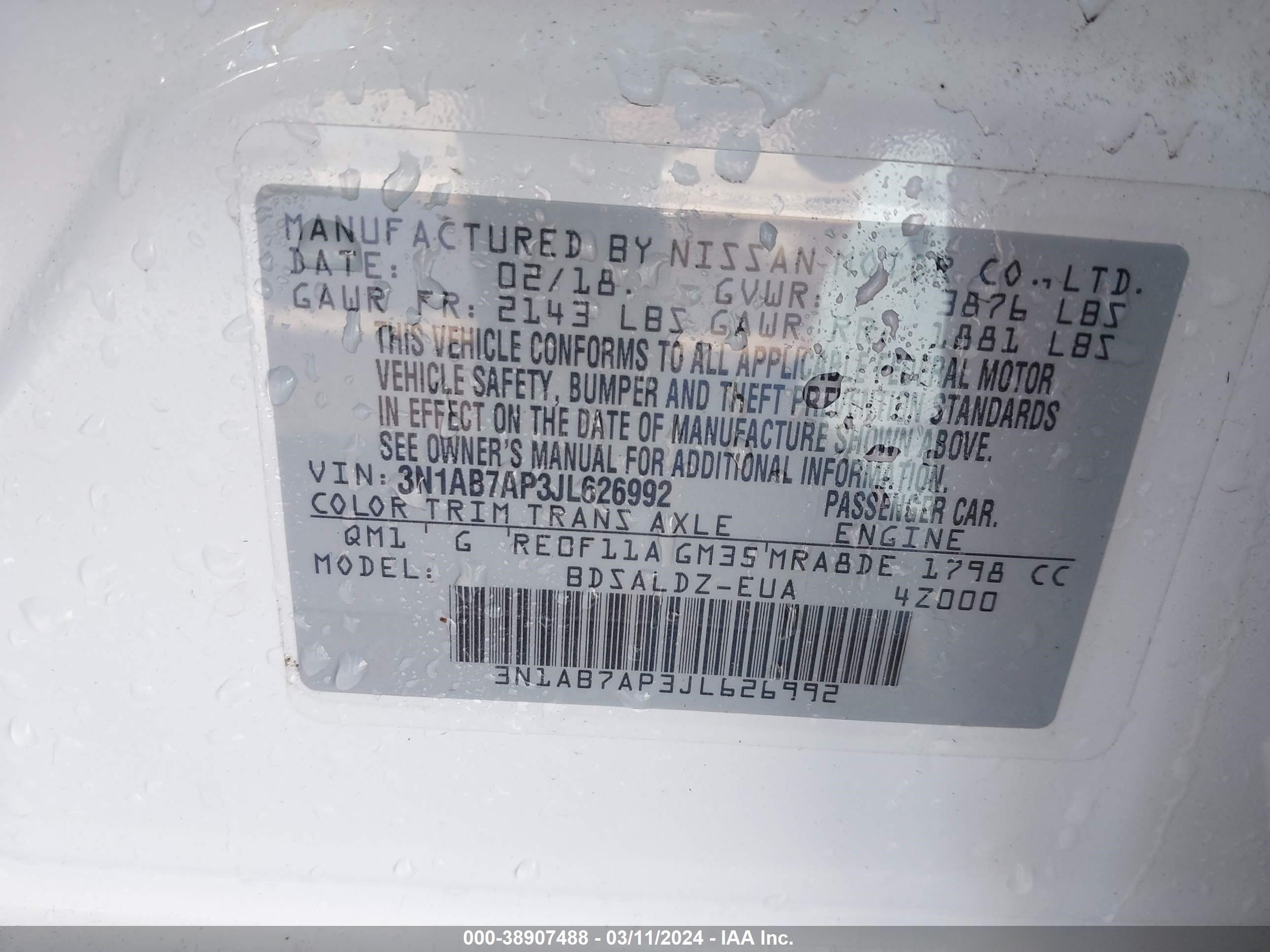 Photo 8 VIN: 3N1AB7AP3JL626992 - NISSAN SENTRA 