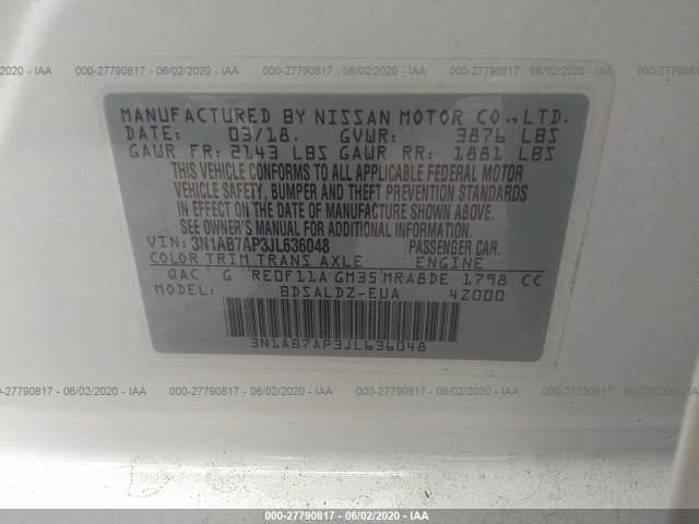 Photo 8 VIN: 3N1AB7AP3JL636048 - NISSAN SENTRA 