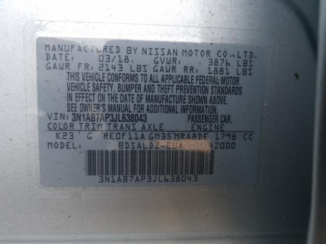 Photo 9 VIN: 3N1AB7AP3JL638043 - NISSAN SENTRA S 