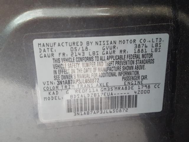 Photo 9 VIN: 3N1AB7AP3JL650872 - NISSAN SENTRA S 