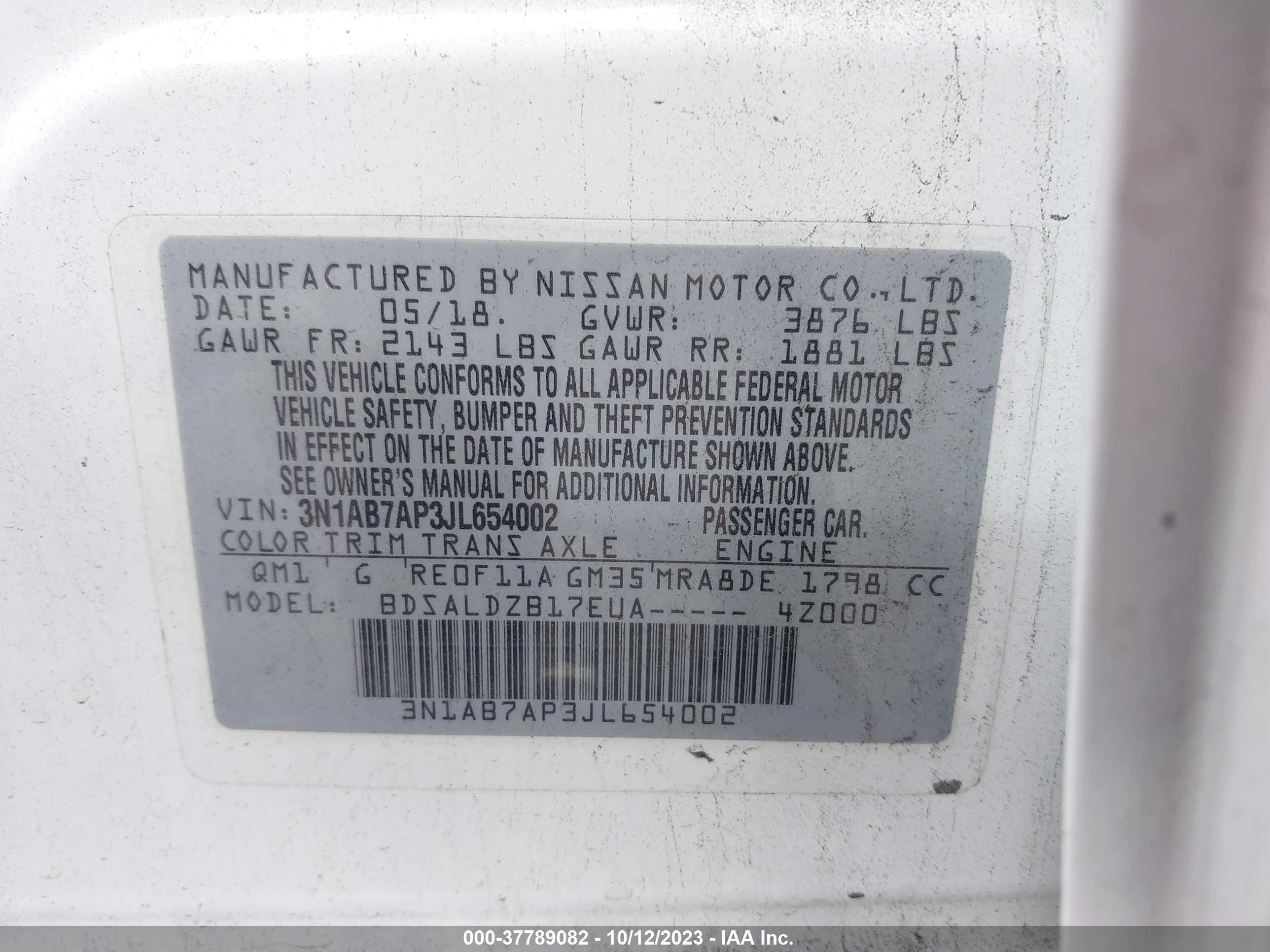 Photo 8 VIN: 3N1AB7AP3JL654002 - NISSAN SENTRA 