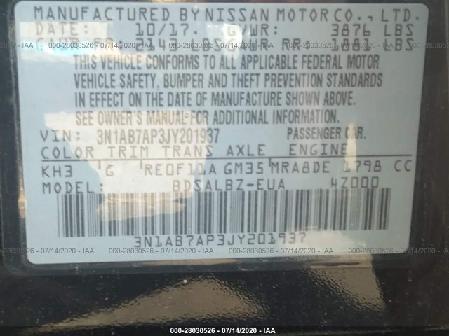 Photo 8 VIN: 3N1AB7AP3JY201937 - NISSAN SENTRA 