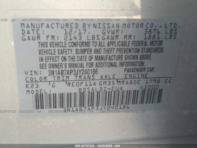 Photo 8 VIN: 3N1AB7AP3JY240186 - NISSAN SENTRA 