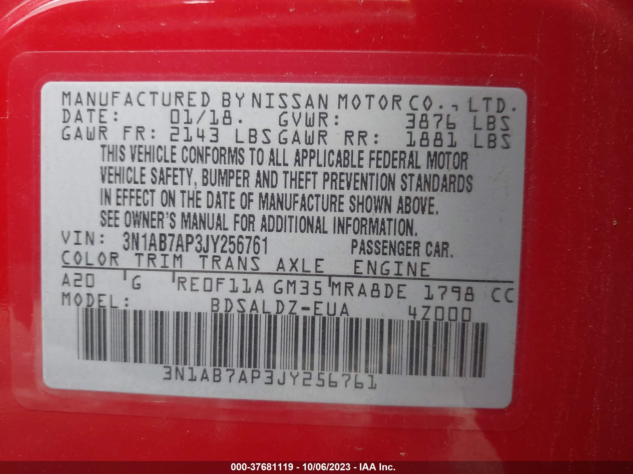 Photo 8 VIN: 3N1AB7AP3JY256761 - NISSAN SENTRA 