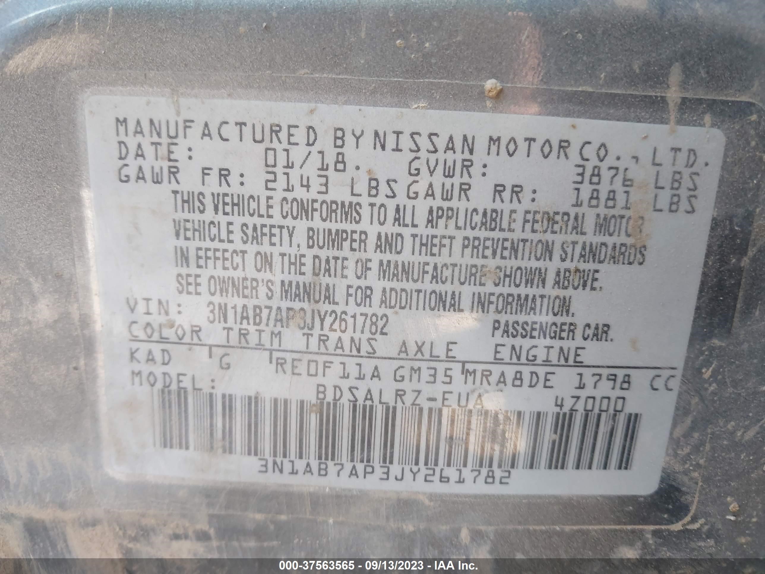 Photo 8 VIN: 3N1AB7AP3JY261782 - NISSAN SENTRA 