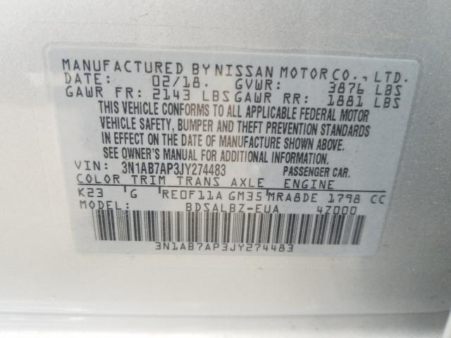 Photo 9 VIN: 3N1AB7AP3JY274483 - NISSAN SENTRA S 