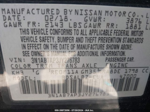 Photo 8 VIN: 3N1AB7AP3JY276783 - NISSAN SENTRA 